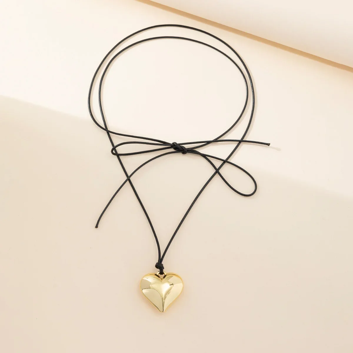 Metal Color: Dark Gold - Punk Black Velvet Big Heart Pendant Choker Necklace for Women PU Leather Weave Knotted Bowknot Adjustable Chain New Jewelry