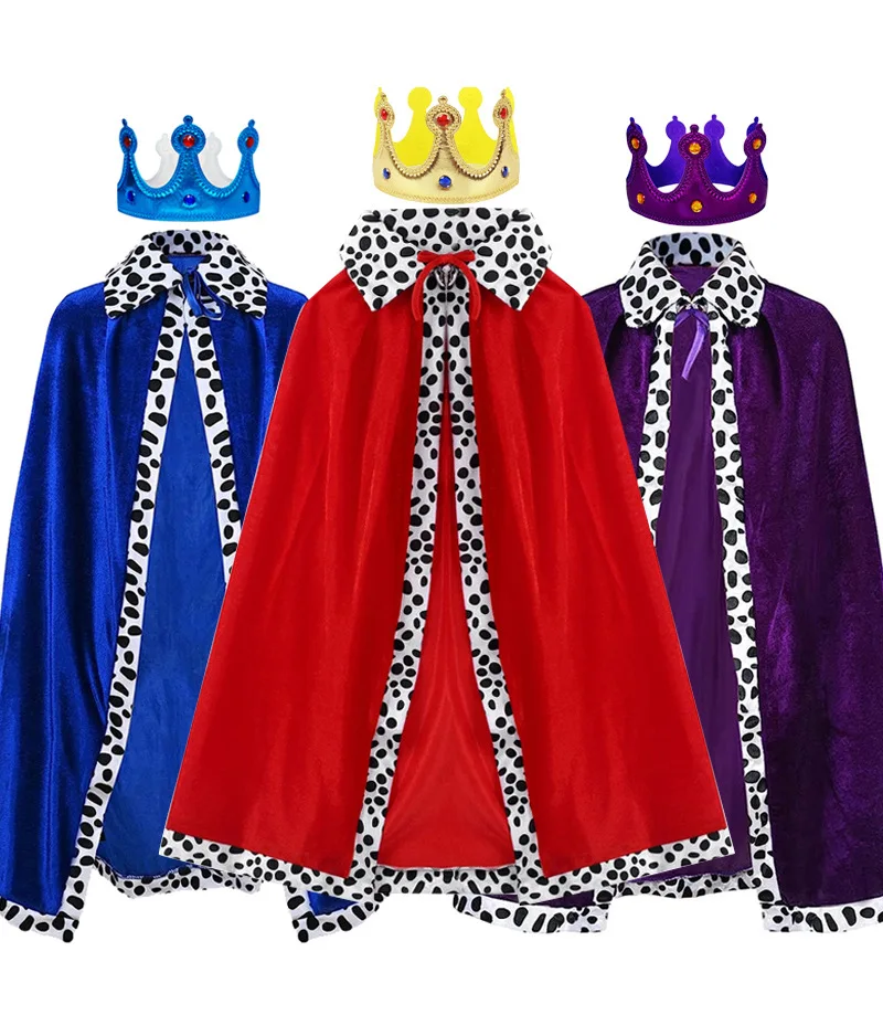 Color: Red, Size: XS - Adult Kids King Emperor Cosplay Costume Red Pleuche Cloak Prince Robe Crown Children Birthday Party  Christmas Props Cape