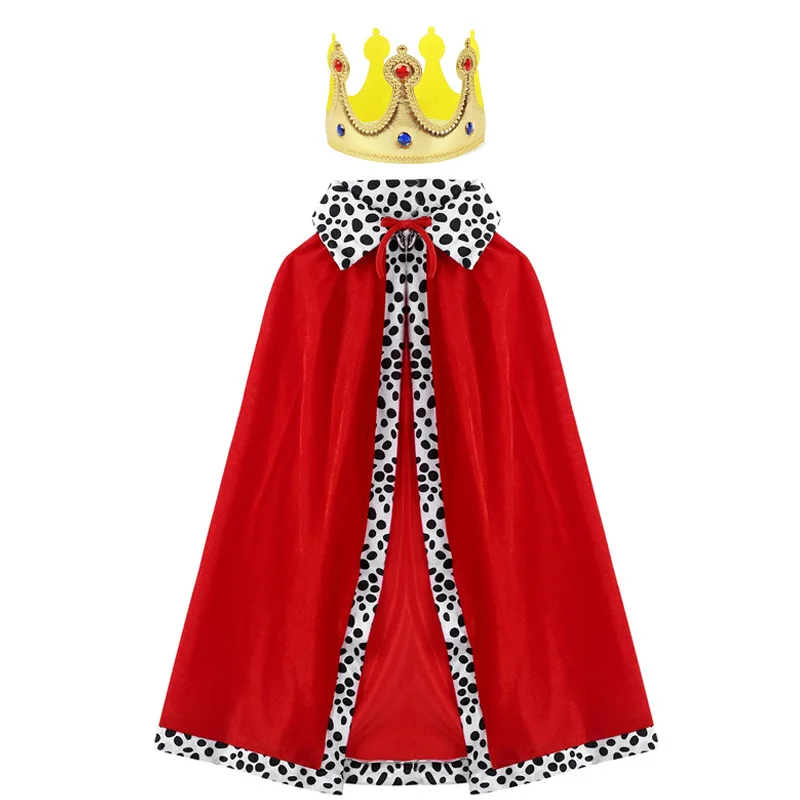 Color: Red, Size: XS - Adult Kids King Emperor Cosplay Costume Red Pleuche Cloak Prince Robe Crown Children Birthday Party  Christmas Props Cape