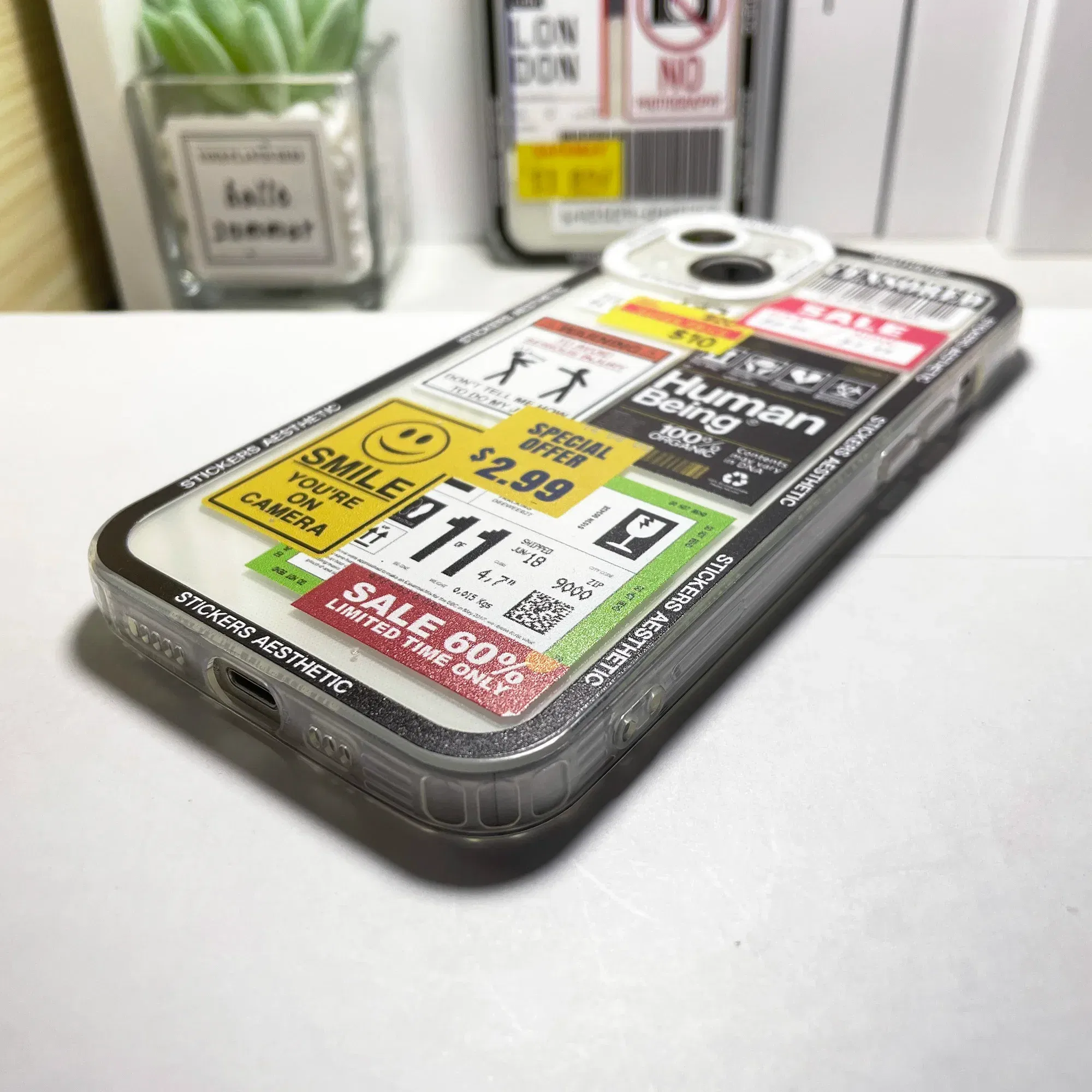 Color: Clear, Material: ABS - Mix Labels Aesthetic Stickers Collage Phone Case For iPhone 16 15 14 13 12 11 Pro Max Mini XS X XR SE 7 8 Plus Clear Soft Cover