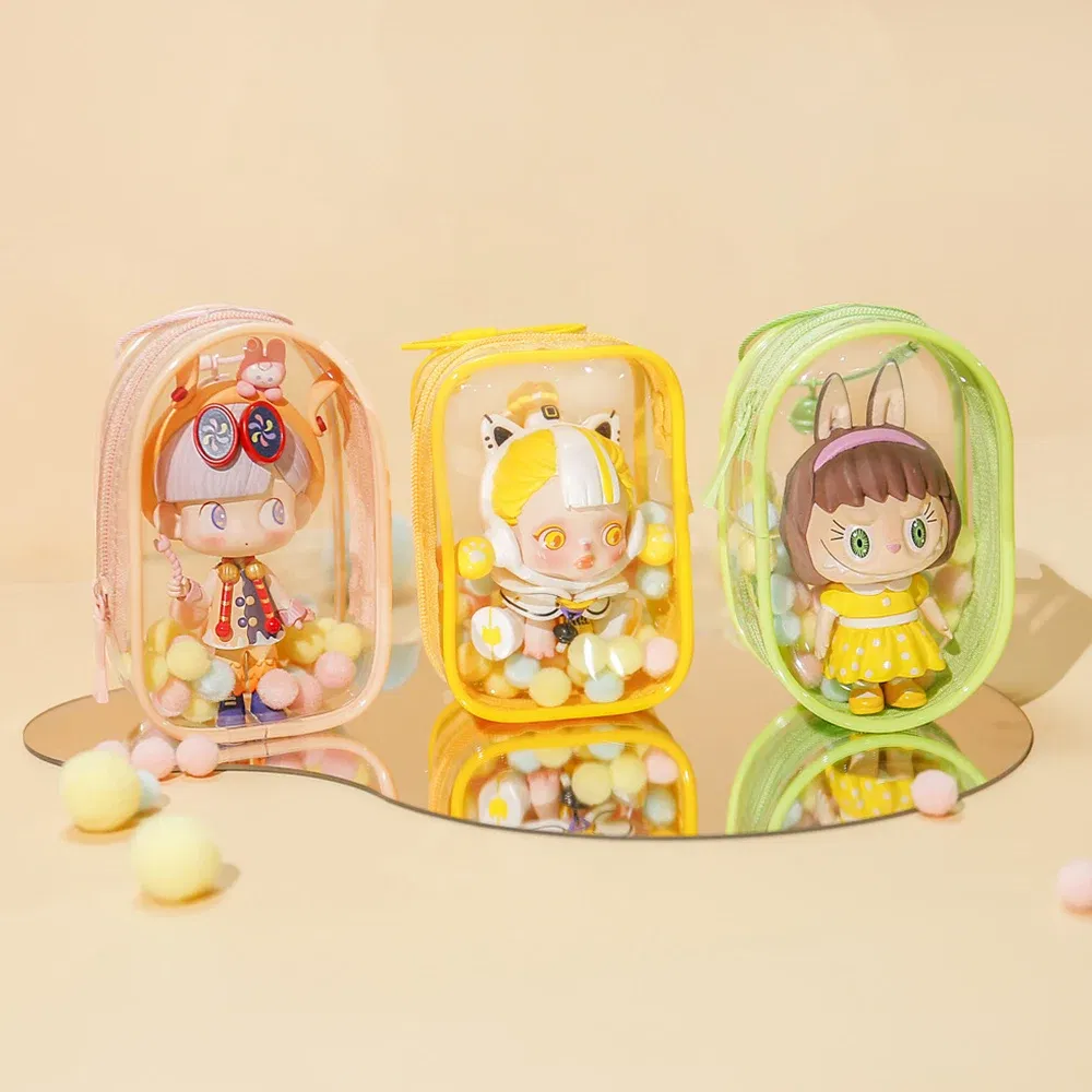 Color: Blue - 1PC Thicken Transparent Mystery Box Storage Case Keychain Bag Storage Pouch Organizer Box Classic Doll Bag Keychain Wallet