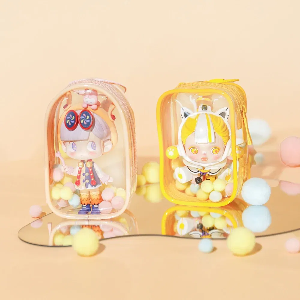 Color: Blue - 1PC Thicken Transparent Mystery Box Storage Case Keychain Bag Storage Pouch Organizer Box Classic Doll Bag Keychain Wallet
