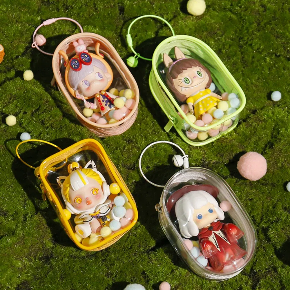 Color: Blue - 1PC Thicken Transparent Mystery Box Storage Case Keychain Bag Storage Pouch Organizer Box Classic Doll Bag Keychain Wallet