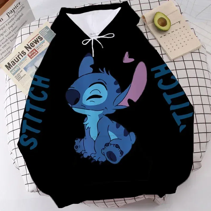 Color: Red, Size: S - Disney Hoodie Fashion Stitch Angel Monster Letter Cartoon Sweatshirt Pullover Cute Harajuku Unisex Women's Pocket Top