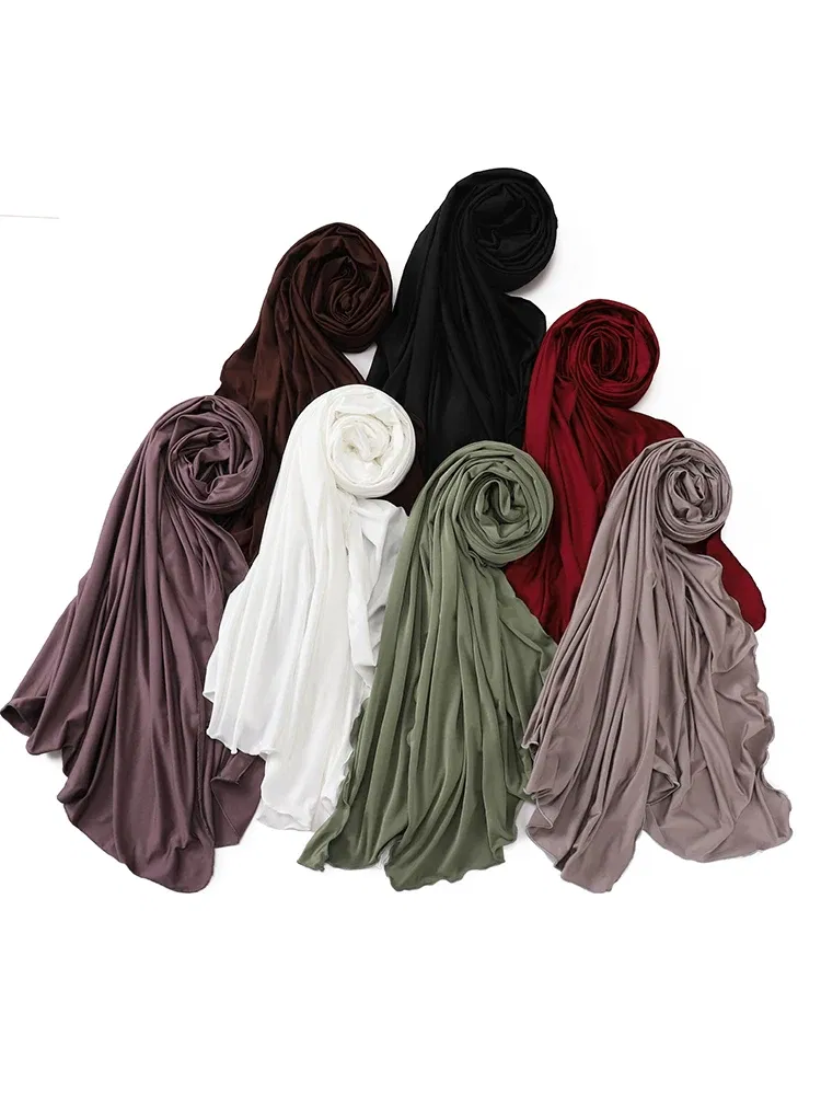 Color: Light Coffee - Luxury Wavy Edge Jersey Hijab for Women Solid Color Milk Silk Scarf Headscarf Autumn Shawl Stretchy Chiffon Scarf Ramanda
