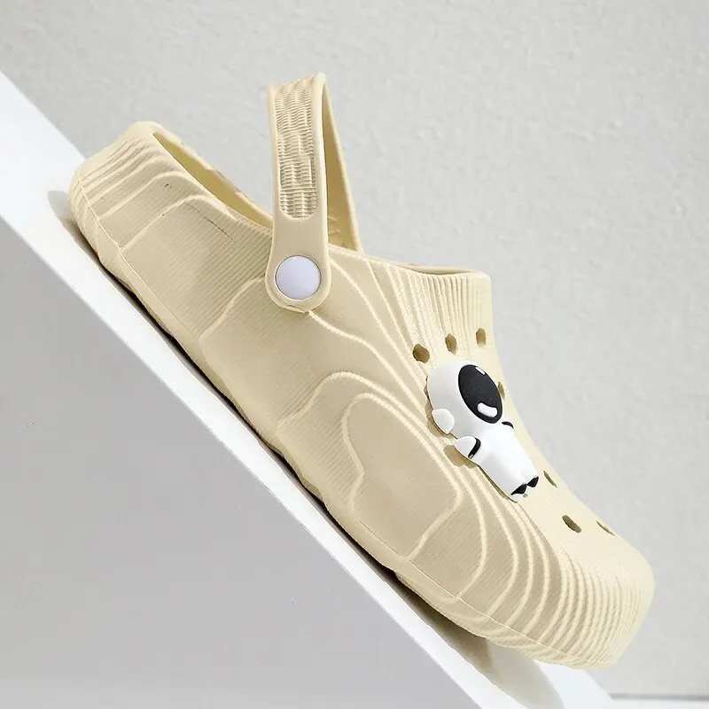 Shoe Size: 34, Color: Beige - 2024 New Fashion Women Slippers DIY Astronaut Spaceman Button Slides Non-slip Flat Sandals Beach Slippers Plus Size Women Shoes
