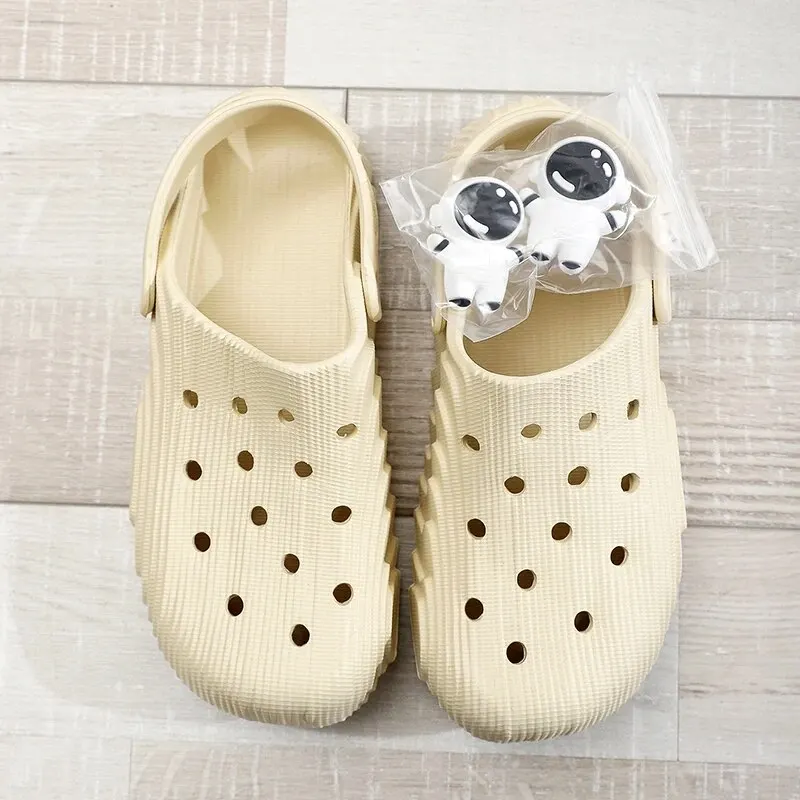 Shoe Size: 34, Color: Beige - 2024 New Fashion Women Slippers DIY Astronaut Spaceman Button Slides Non-slip Flat Sandals Beach Slippers Plus Size Women Shoes