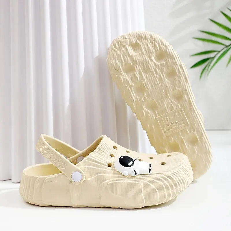 Shoe Size: 34, Color: Beige - 2024 New Fashion Women Slippers DIY Astronaut Spaceman Button Slides Non-slip Flat Sandals Beach Slippers Plus Size Women Shoes