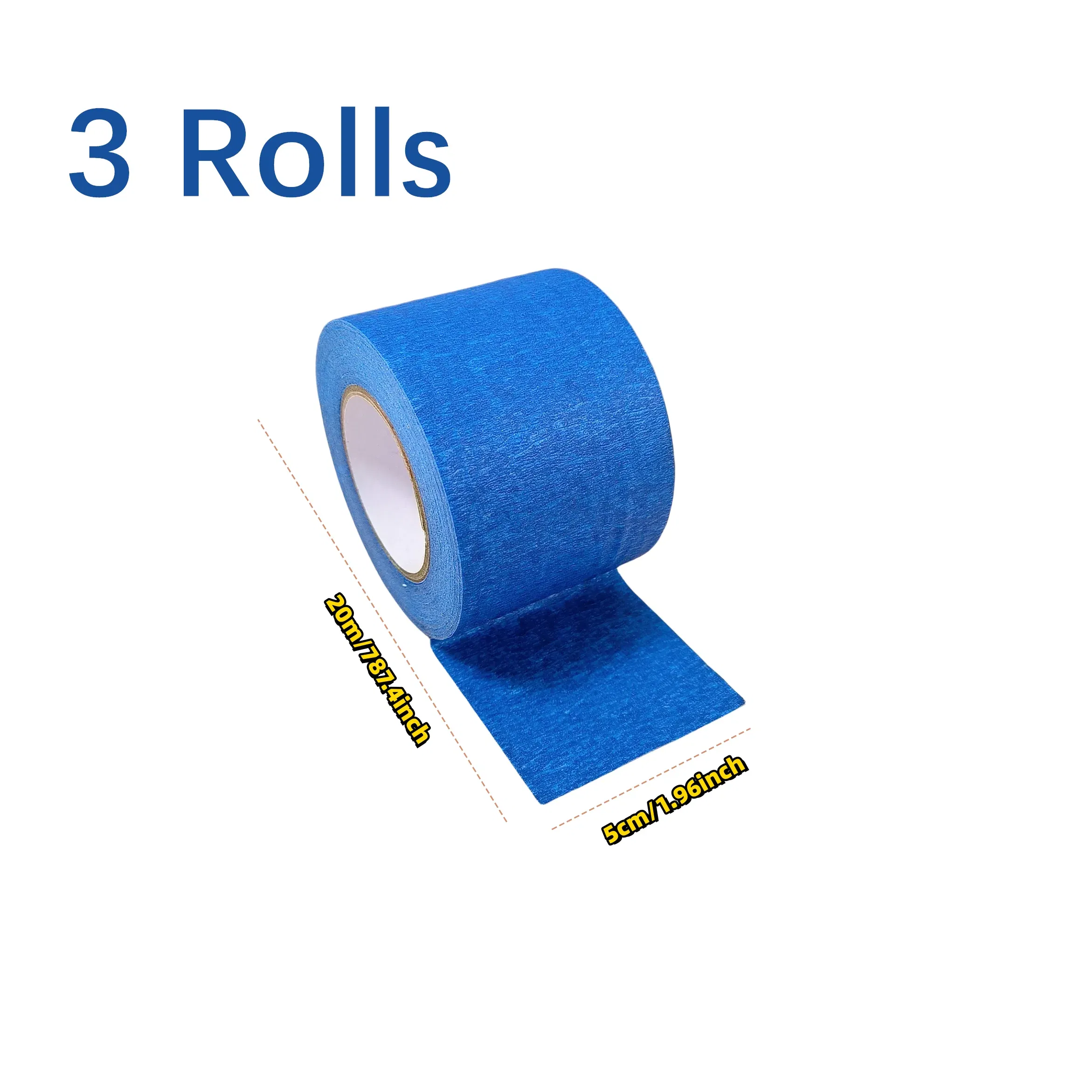 Color: Gold - 3 Roll/Set Paint Tape Multi-Surface Masking Easy Removal Paint Tape Security Wall Painting Crafts Art Construction Home 20m/Roll