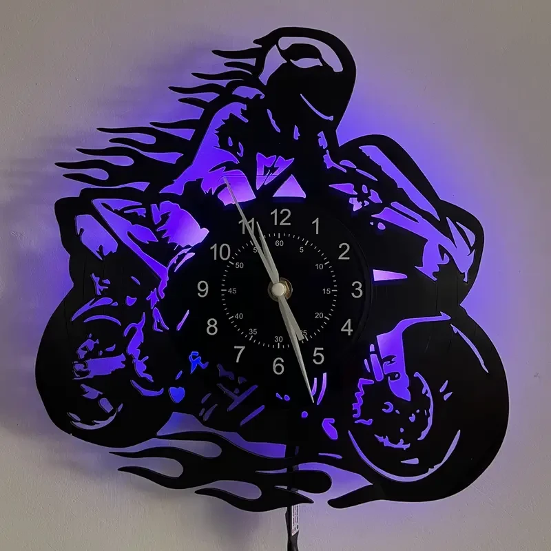 Motorcycle-Themed Vinyl Record Wall Clock - Silent & Stylish Decor