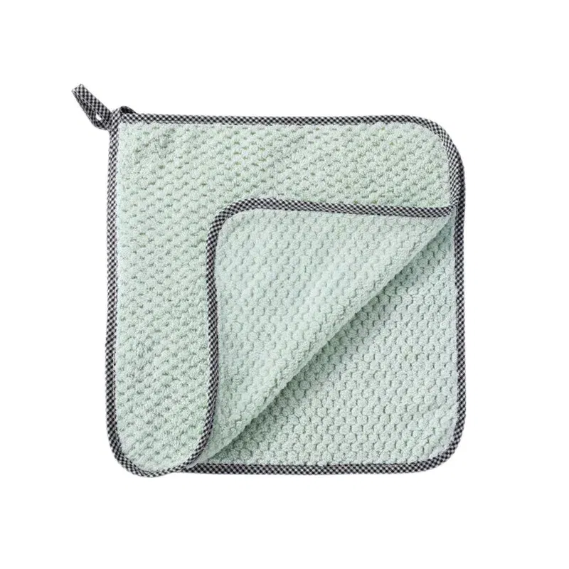Color: WHITE - Kitchen Daily Dish Towel Cloth Kitchen Rag Non-stick Oil Thickened Table Cleaning Cloth Double-layer Absorbent Microfiber