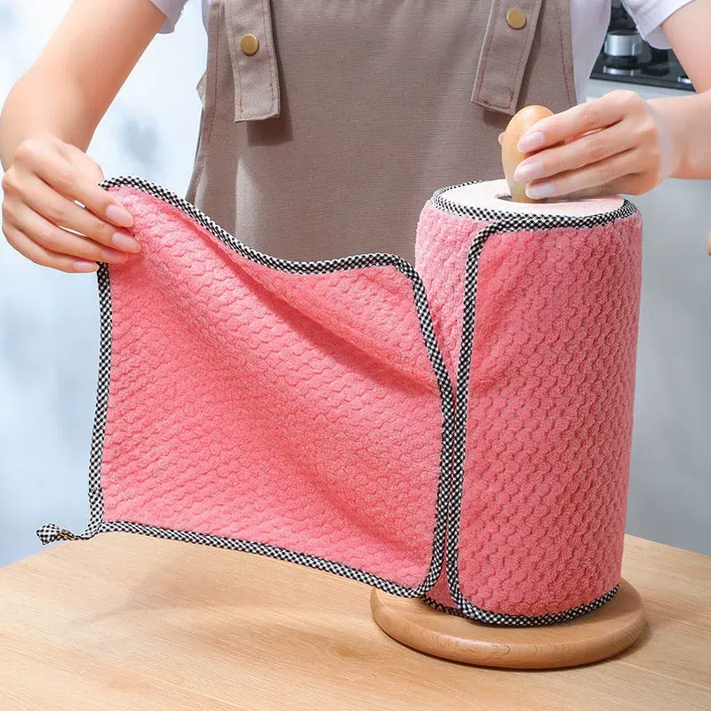 Color: WHITE - Kitchen Daily Dish Towel Cloth Kitchen Rag Non-stick Oil Thickened Table Cleaning Cloth Double-layer Absorbent Microfiber