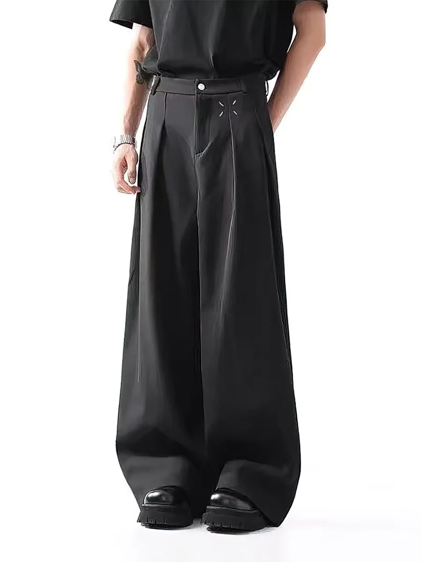 Color: black, Size: L - Black Baggy Pants Men Casual Wide leg Work wear Straight Trousers Male Luxury Drape Loose Cool Cargo Pants