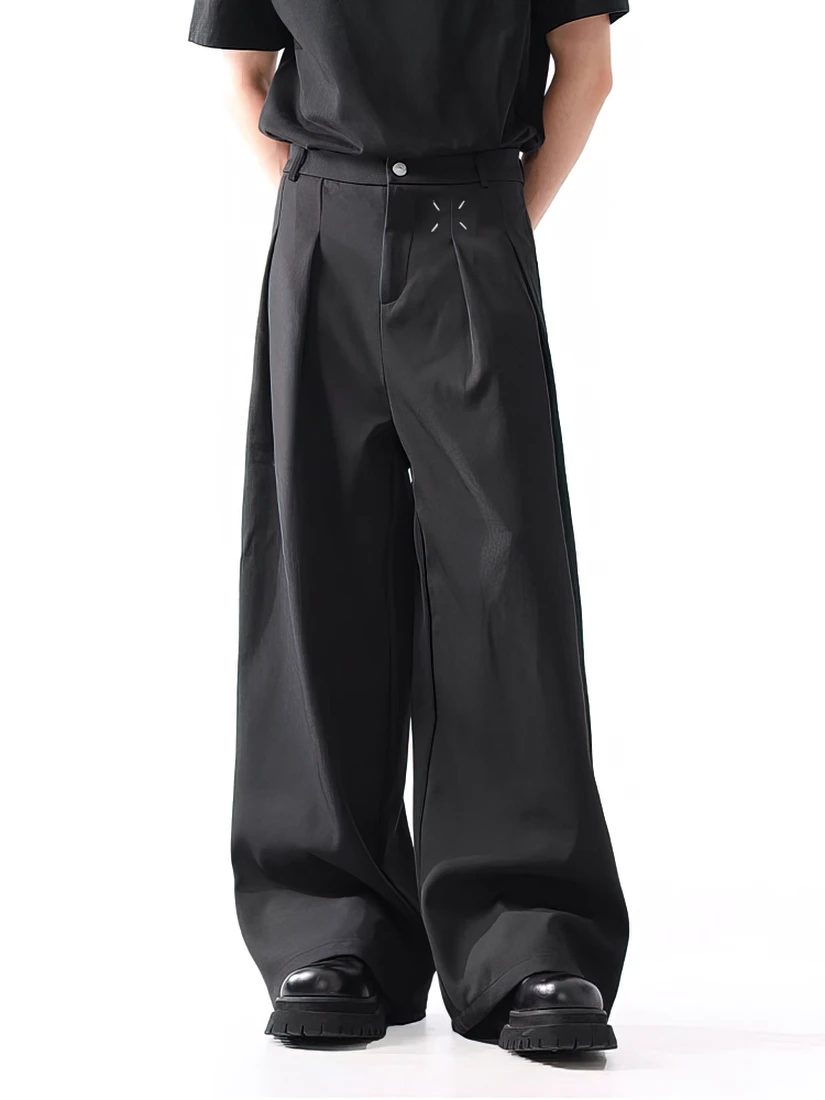 Color: black, Size: L - Black Baggy Pants Men Casual Wide leg Work wear Straight Trousers Male Luxury Drape Loose Cool Cargo Pants