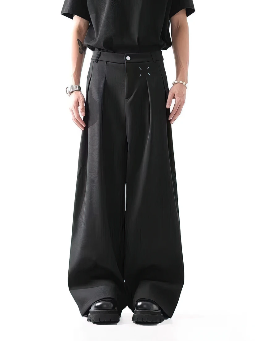 Color: black, Size: L - Black Baggy Pants Men Casual Wide leg Work wear Straight Trousers Male Luxury Drape Loose Cool Cargo Pants