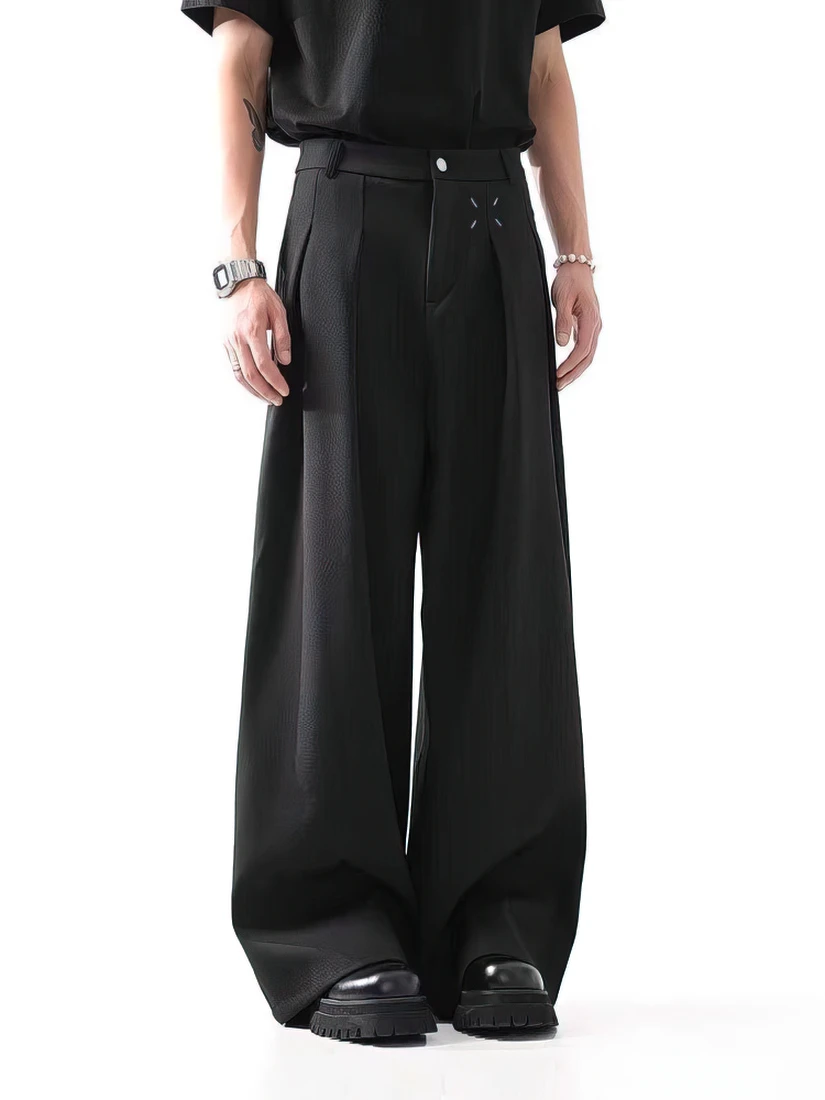Color: black, Size: L - Black Baggy Pants Men Casual Wide leg Work wear Straight Trousers Male Luxury Drape Loose Cool Cargo Pants