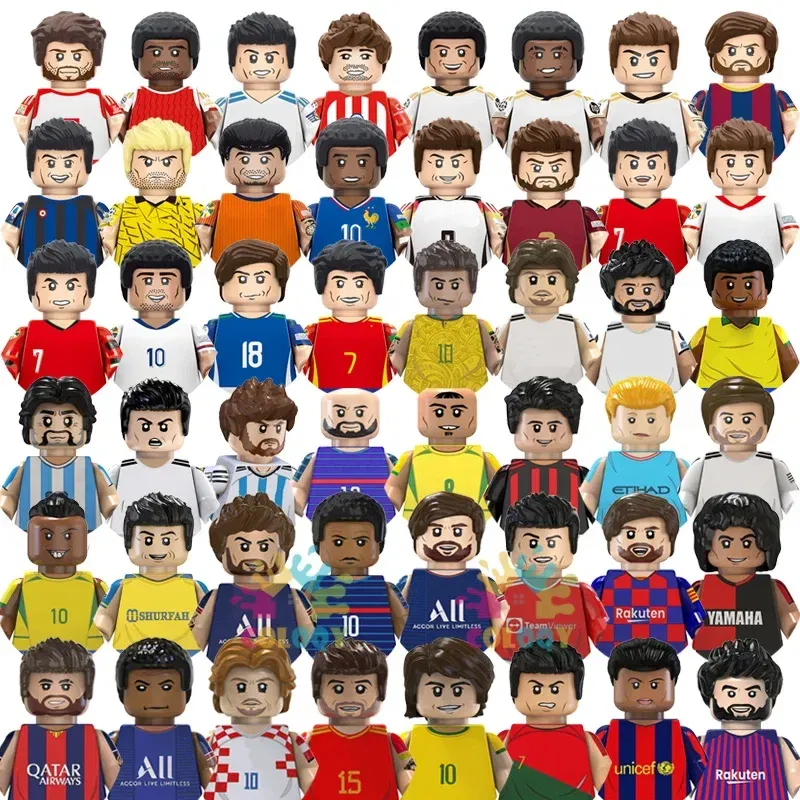 Color: BRIGHT PINK, Ships From: CHINA - Kids Toys World Famous Football Stars Building Blocks Sport Player Mini Action Figures Golden Cup Toys For Boys Christmas Gifts