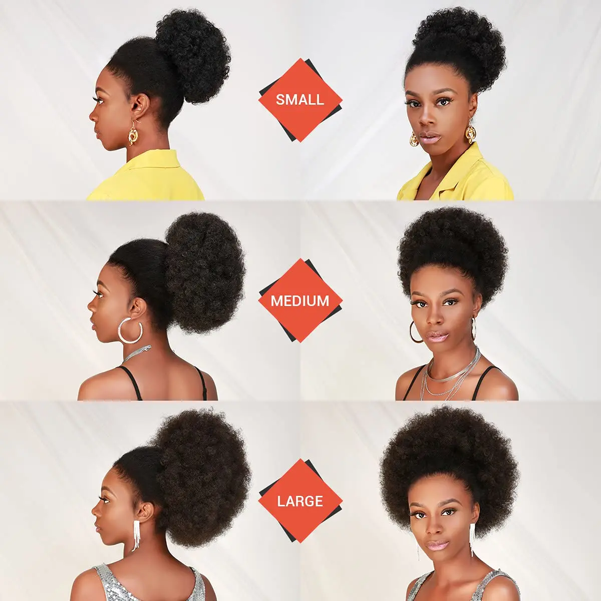 Color: #2, Bulk Buy: 1pc, Stretched Length: 10inches - Synthetic 10Inch Big Afro Puff Drawstring Ponytail Extensions for Black Women 4b 4c Kinky Curly Hair Bun Ponytail Wigs Daily Use