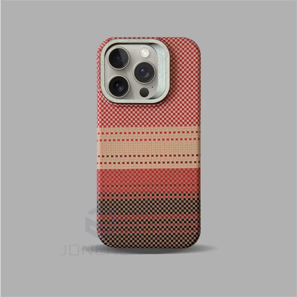 Color: Beige, Material: Plastic - Luxury Magnetic Stand Metal Lens Relief Carbon Fibre Pattern For Magsafe Case For iPhone 15 14 13 Pro Max Shockproof Back Cover