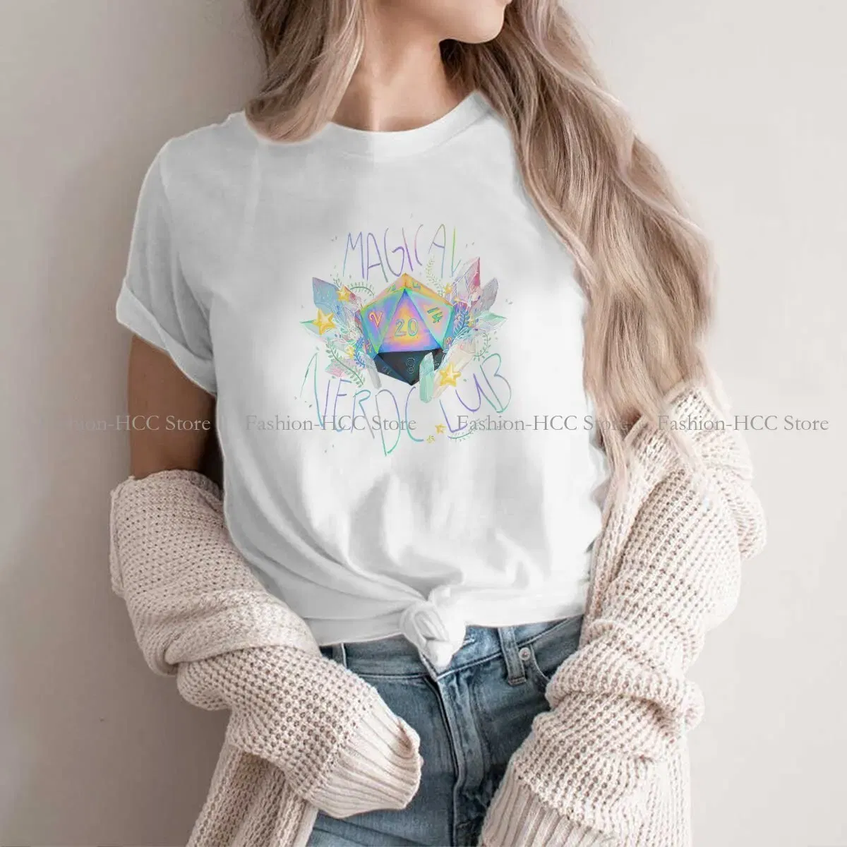 Color: WHITE, Size: XL - Magical Nerd Club Style Polyester TShirt DND Game Comfortable Creative Gift Idea T Shirt Stuff