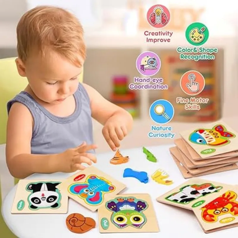Color: Burgundy, Ships From: CHINA - Wooden Puzzle Jigsaw Toys For Children Wood 3d Cartoon Animal Puzzles Intelligence Kids Early Educational Toys for Children