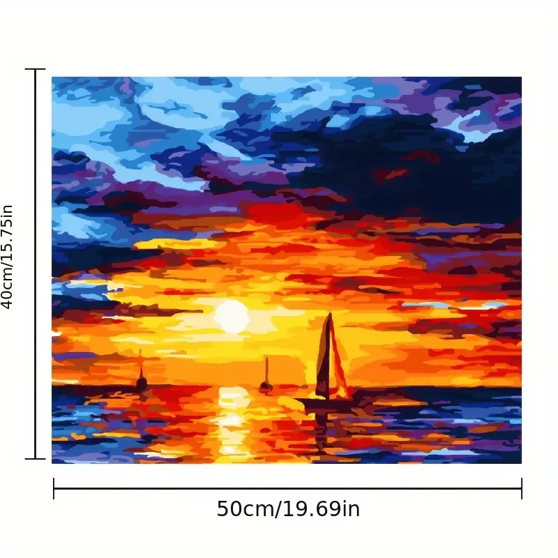 Paint By Number Kit - Sunset Sea (40x50 cm) with Wooden Frame