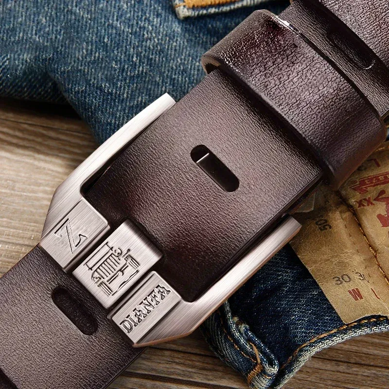 Color: black, Belt Length: 110cm - 130CM Leather Cowhide Men's Belt Fashion Metal Alloy Pin Buckle Adult Luxury Brand Jeans Business Casual Waist Male Strap Brand