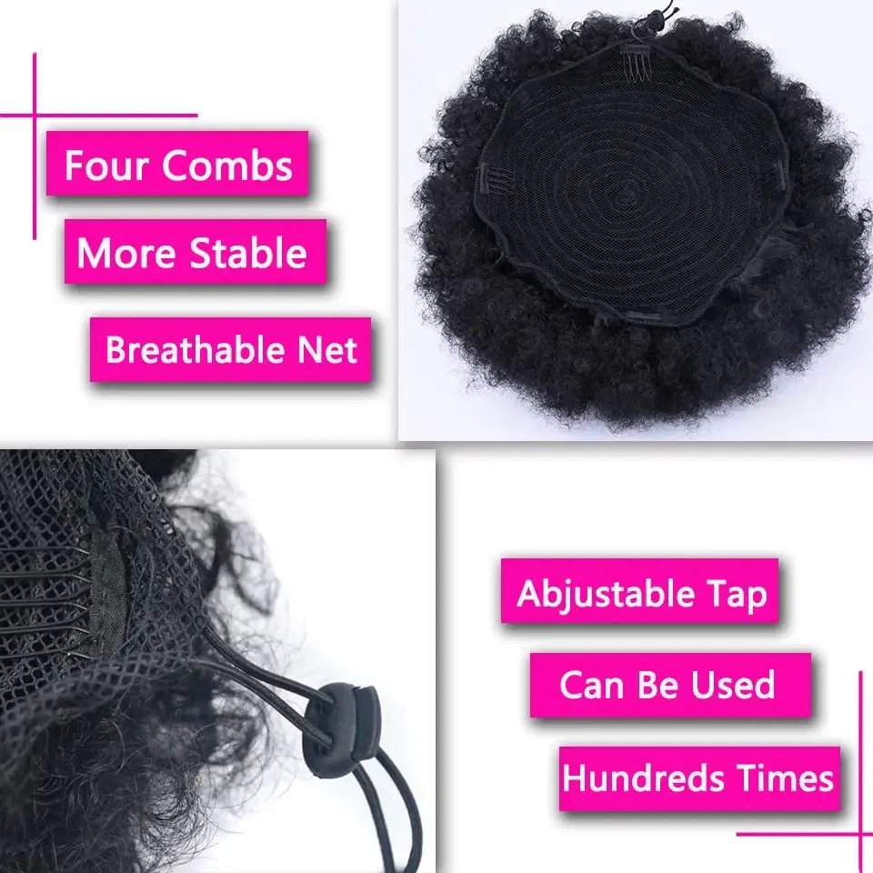 Color: P1B/27 - Synthetic Big Afro Puff Drawstring Ponytail Extensions for Black Women 10Inch Kinky Curly Hair Bun Ponytail Wigs Daily Use