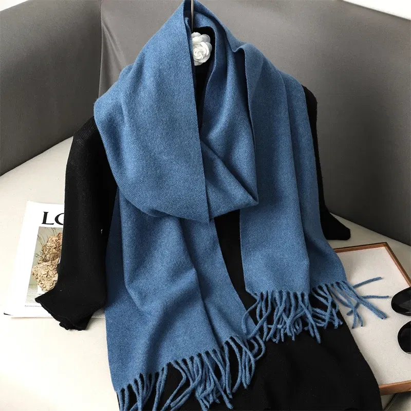 Color: black - New 62 Color Winter Scarf For Women Long Warm Cashmere Scarves Hijab Solid Lady Shawl Wrap Female Pashmina Bandana Head Scarfs