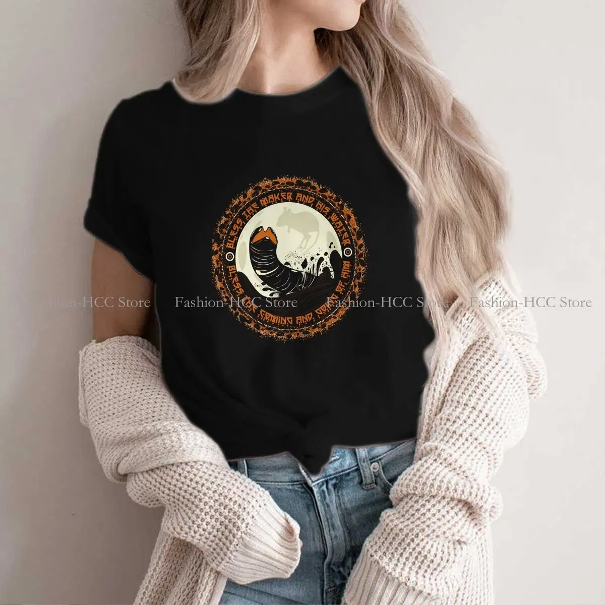 Color: black, Size: XXXL - Essential Graphic Polyester TShirt Arrakis Creative Streetwear Comfortable T Shirt Female