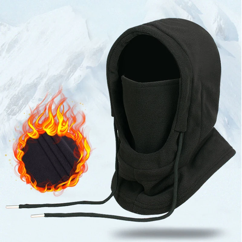 Color: black - Warm Fleece Balaclava for Men Women Winter Face Mask Neck Warmer Hooded Cap Windproof Thermal Head Cover Beanies Bandana