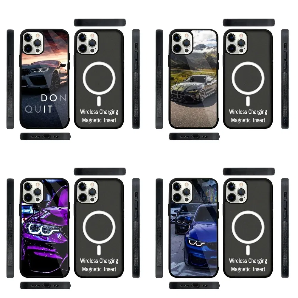 Color: Blue, Material: ABS - Blue Red Car for B-BMW Phone Case Strong Magnetic For IPhone 15,14,13,Pro,Max,Plus,11,12,Mini For Magsafe Wireless Charging