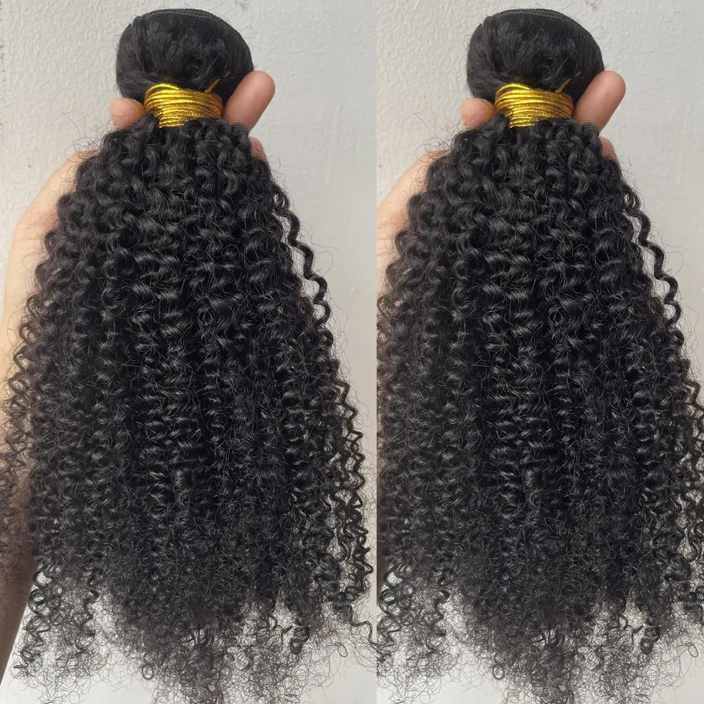 Color: Natural Color, Stretched Length: 16 16 16 - Brazilian Afro Kinky Curly Human Hair Bundles 4b 4c Afro kinky Bulk Human Hair Weave Bundle Deal Hair Extensions Wholesale