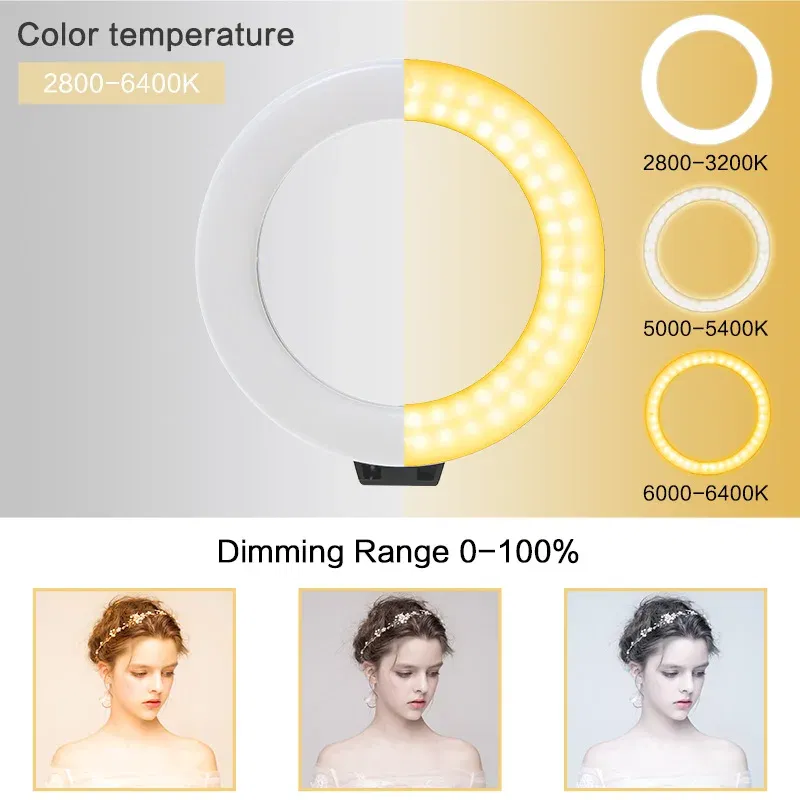 Color: WHITE, Ships From: CHINA - 6inch Mini LED Desktop Video Ring Light Selfie Lamp With Tripod Stand USB Plug Table Lamp For Make TikTok Youtube Makeup Video