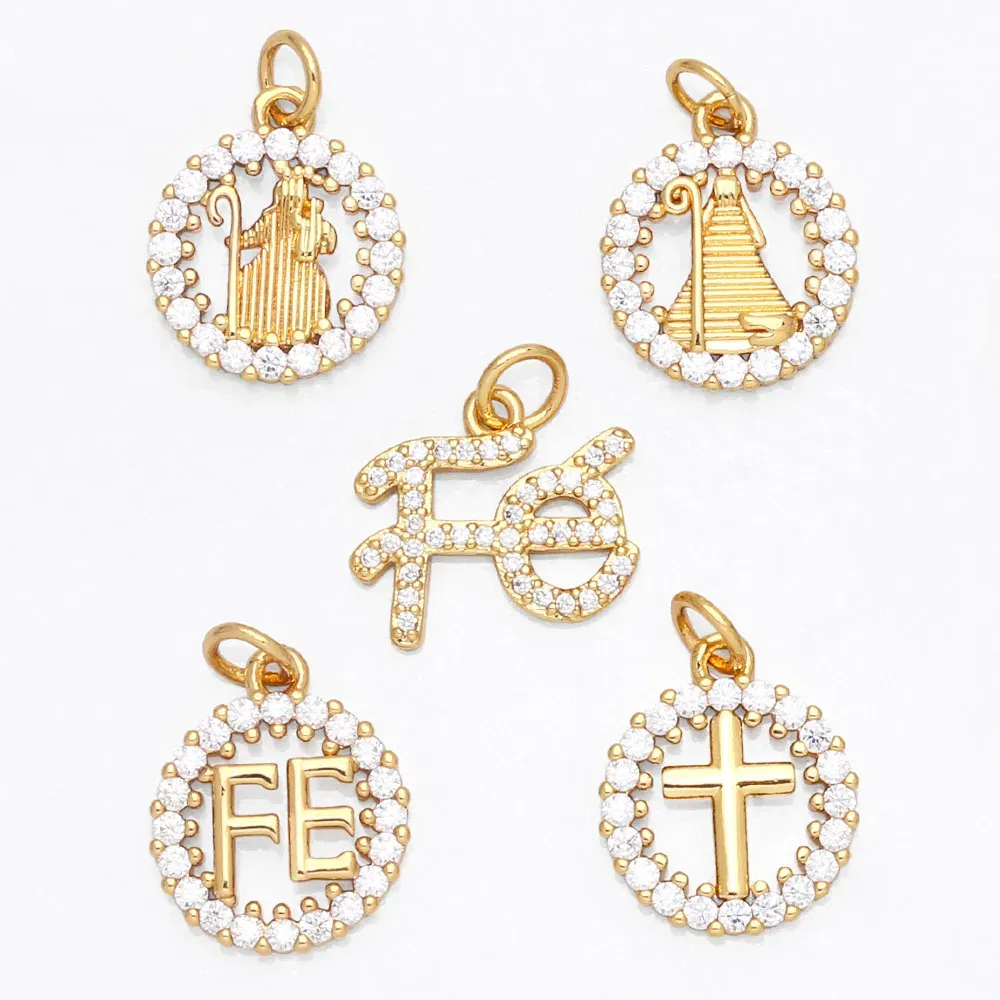 Metal color: Light Yellow Gold Color - OCESRIO Virgin Mary Charms for Necklace Earrings Gold Plated Copper CZ Cross FE Handmade Jewelry Making Supplies DIY chma151