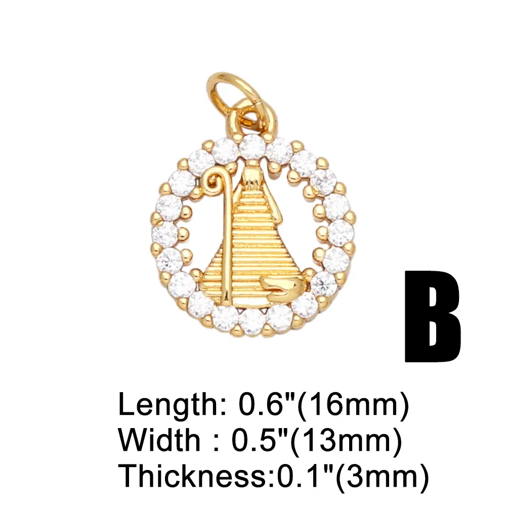 Metal color: Light Yellow Gold Color - OCESRIO Virgin Mary Charms for Necklace Earrings Gold Plated Copper CZ Cross FE Handmade Jewelry Making Supplies DIY chma151