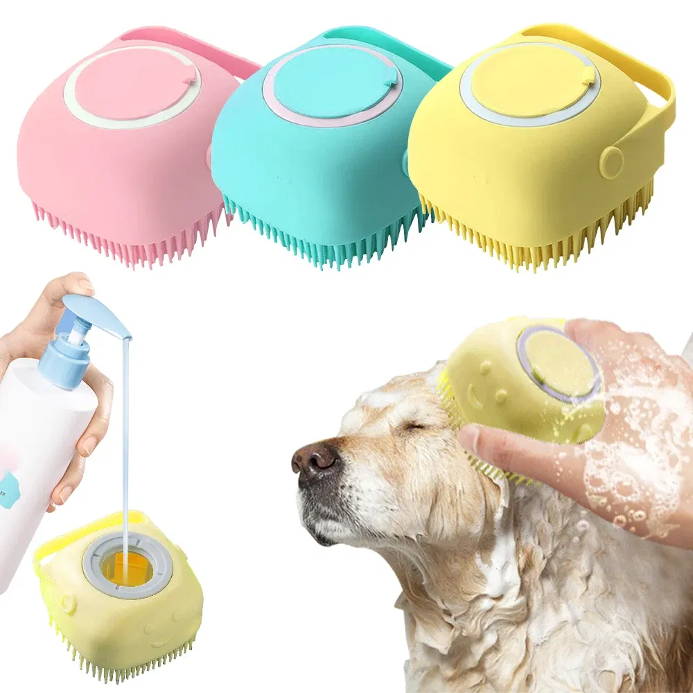 Color: Red - Pet Dog Shampoo Brush Cat Massage Comb Grooming Scrubber Brush for Bathing Soft Silicone Rubber Brushes Pet Shampoo Massager
