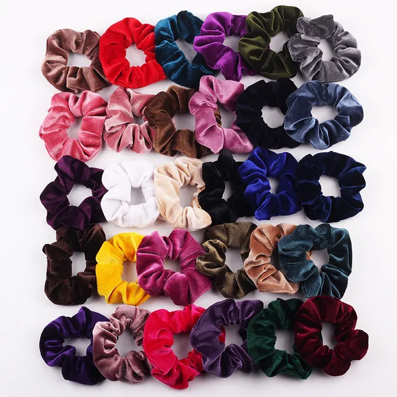 Color: SKY BLUE - New Fashion gold velvet Women Pure color wild Large intestine Elastic Hair Sports Dance Scrunchie Girls Hair Accessories