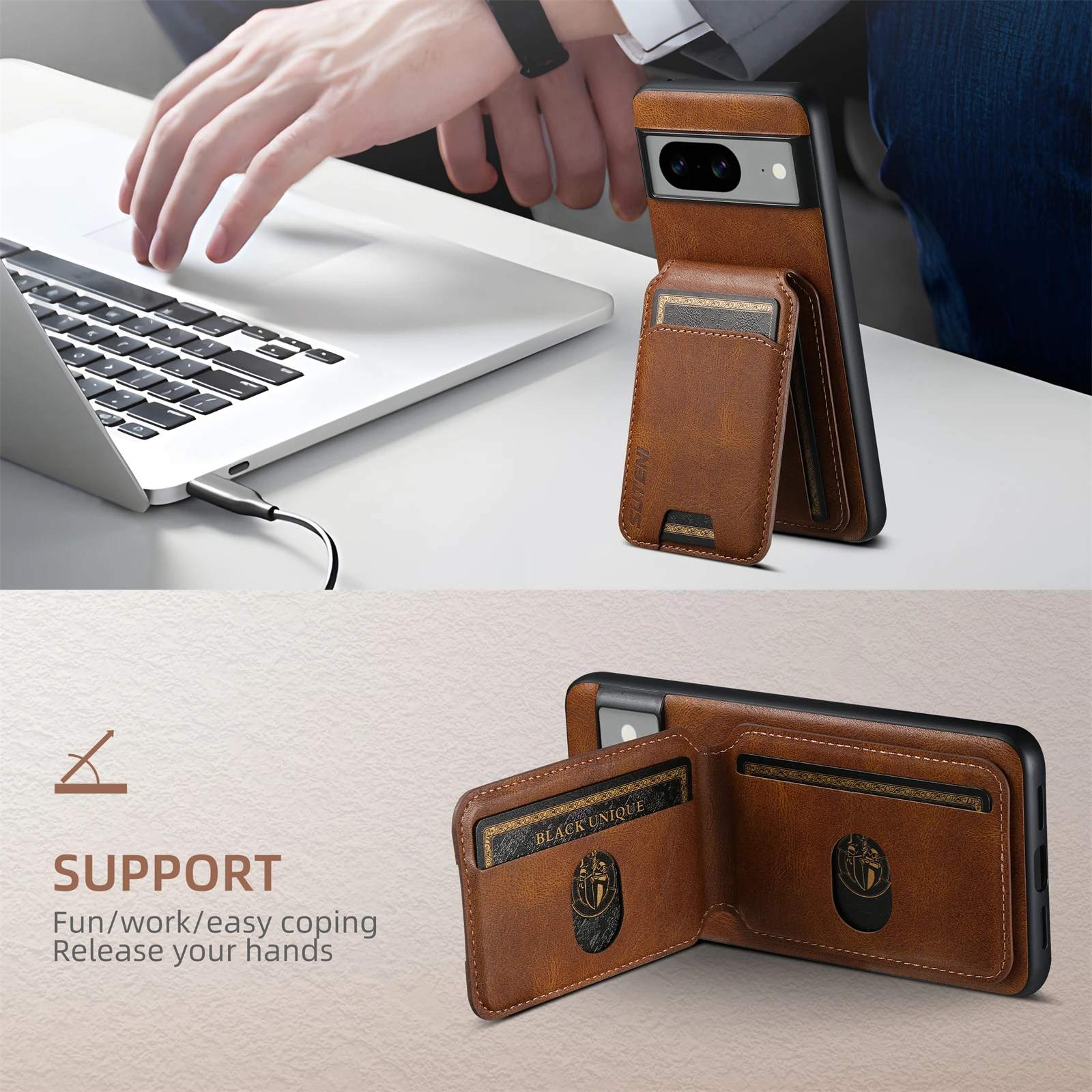 Color: Blue, Material: Microfiber - SUTENI Card Holder Leather Pocket Wallet Phone Case Stand For Google Pixel 8A 8Pro 7 7Pro 7A 6 6Pro 6A