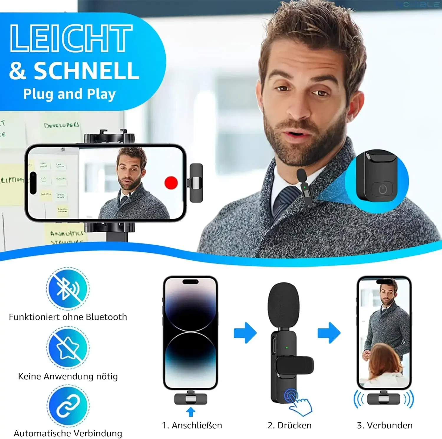 Color: Khaki - Wireless Lavalier Microphone for iPhone Android Handy Microphone Plug Play Wireless Microphone for Interview YouTube TikTok