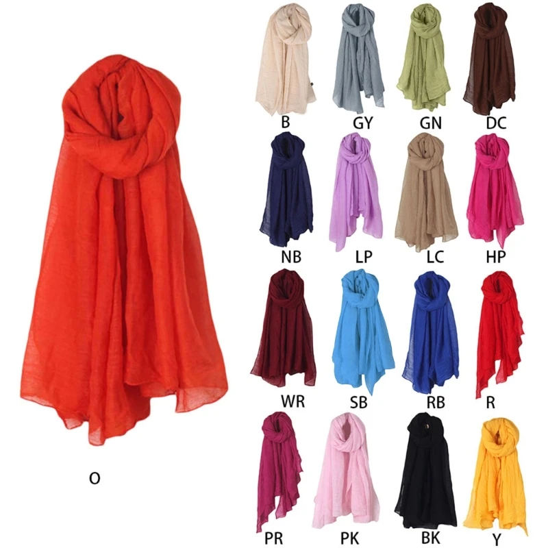 Color: Navy Blue - 652F Women Solid Color Scarfs Large Long Lightweight Headscarf Linen Sheer Shawl Wrap
