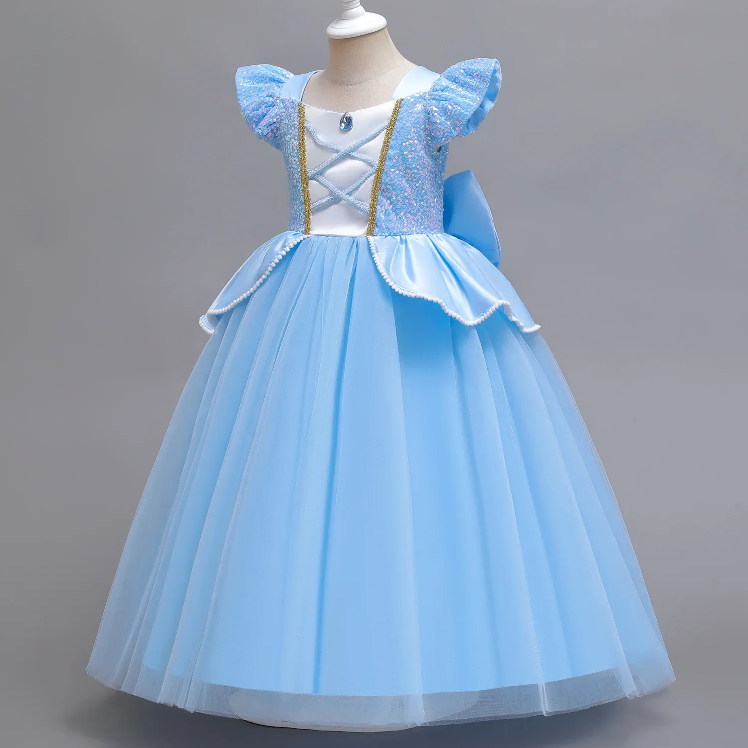 Kid Size: 13, Color: light brown - Disney Deluxe Elegant Cinderella Princess Ball Gown Fancy Birthday Cinderella Party Dress Vestidos Costume Play Carnival Apparel