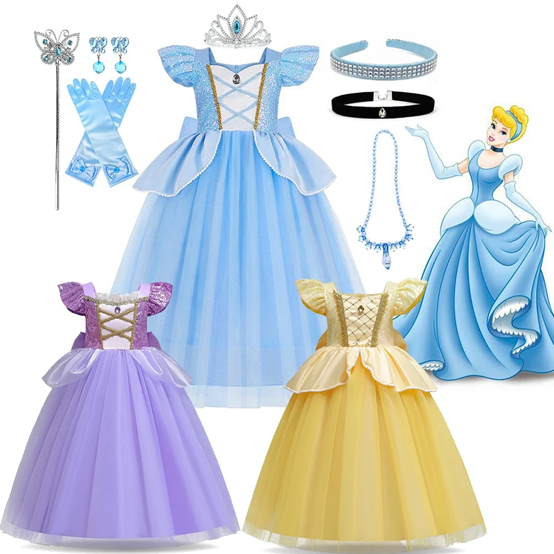 Kid Size: 13, Color: light brown - Disney Deluxe Elegant Cinderella Princess Ball Gown Fancy Birthday Cinderella Party Dress Vestidos Costume Play Carnival Apparel