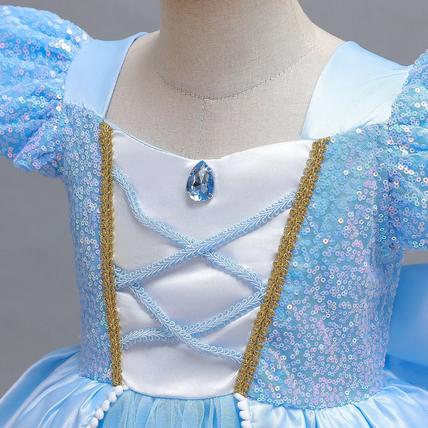 Kid Size: 13, Color: light brown - Disney Deluxe Elegant Cinderella Princess Ball Gown Fancy Birthday Cinderella Party Dress Vestidos Costume Play Carnival Apparel
