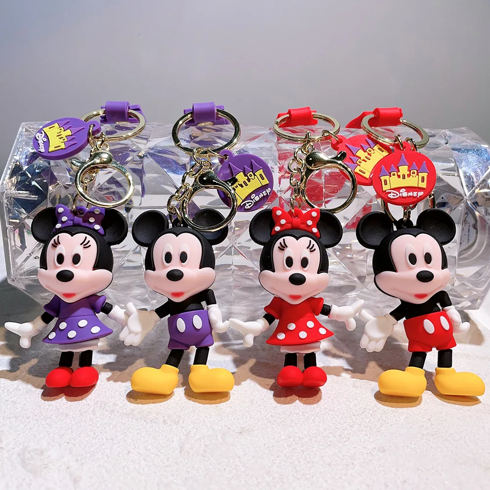 Color: light yellow - Disney Mickey Keychain Cartoon Stitch Cute Minnie Keyring Anime Student Bag Hanging All-match Car Key Chain Christmas Gifts