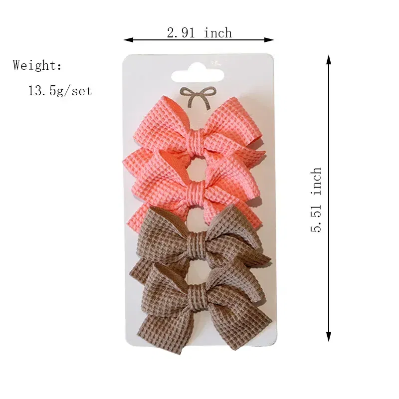 Color: Light Purple - 4PCS Soft Cotton Bow Hairpin Girl Sweet Plaid Design Hairpin Color Block Delicate Hairgripe Barrettes Kawaii Child Accessories