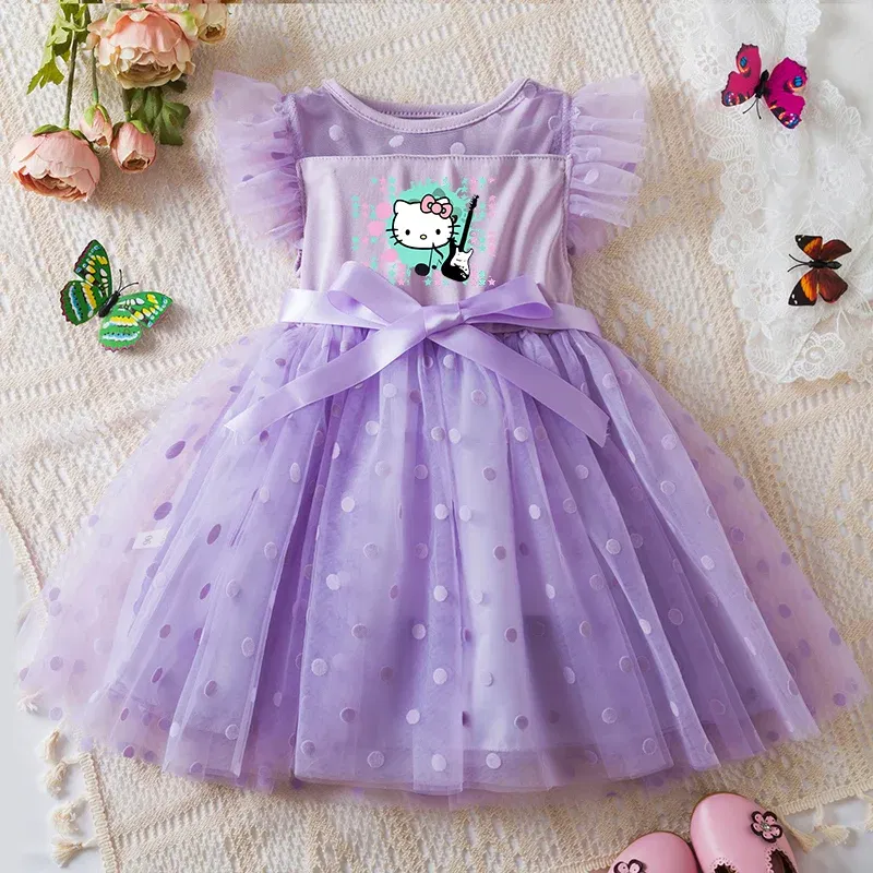 Color: Gold, Size: L - Hello Kitty 2-6Y Baby Girl Dress Princess Mesh Skirt Summer Sleeveless Wedding Party Dresses for Girls Summer