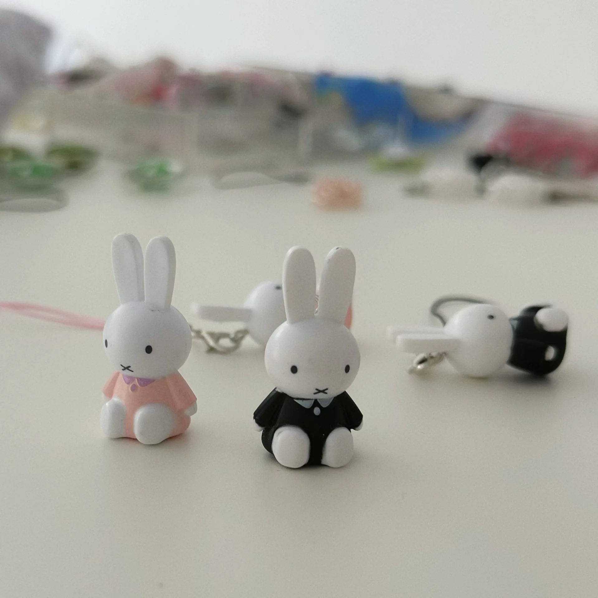 Color: WHITE - Kawaii Miffy Key Chain Cartoon Cute Backpack Pendant Ornaments Mobile Phone Chain Christmas Gift