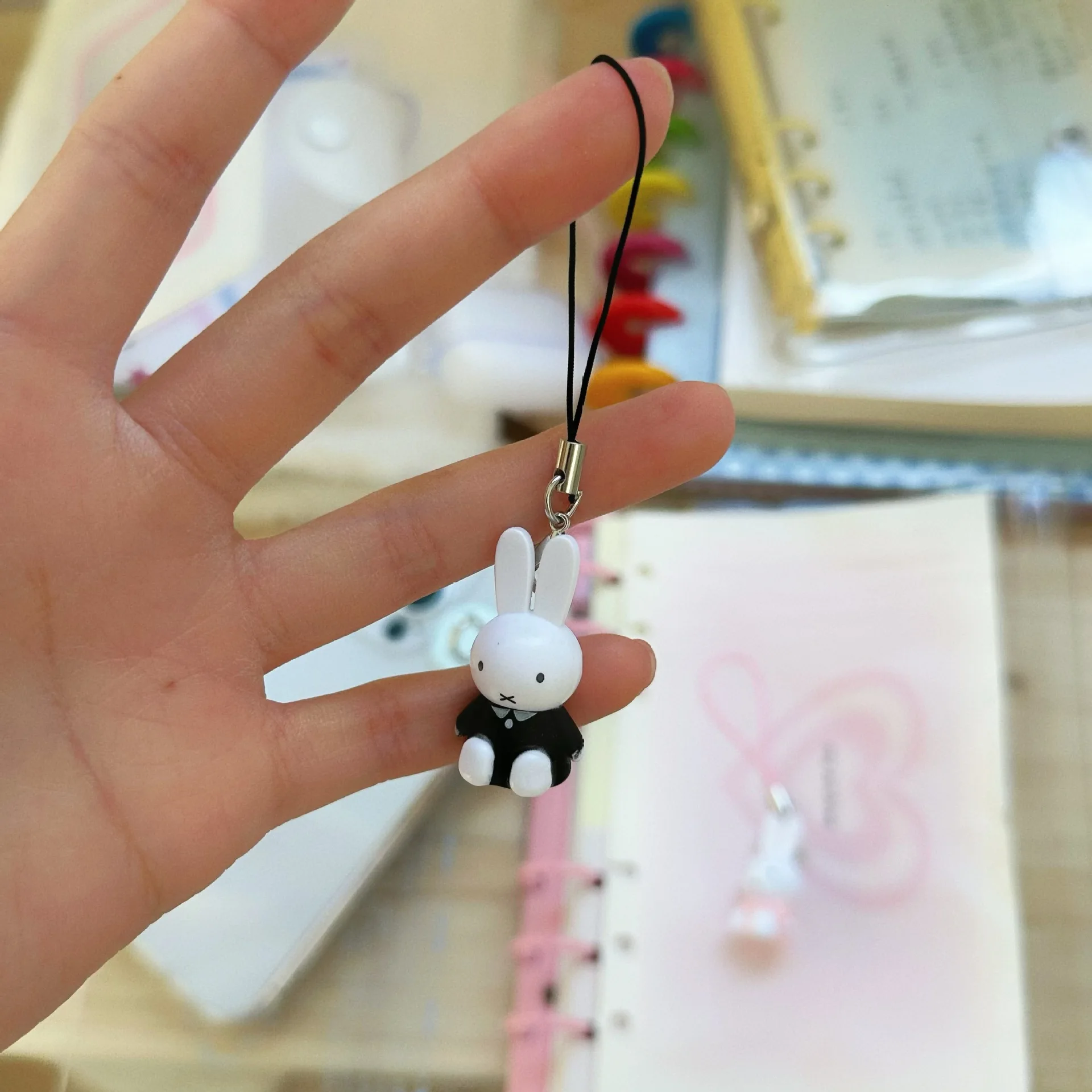 Color: WHITE - Kawaii Miffy Key Chain Cartoon Cute Backpack Pendant Ornaments Mobile Phone Chain Christmas Gift