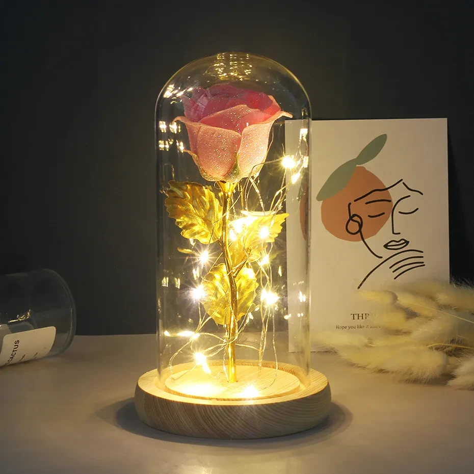 Eternal Rose Flowers LED Light In Glass Cover